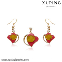 64137 Xuping new arrival latest gold pattern graceful earring hooks fine heat shape jewelry set with big yellow opal